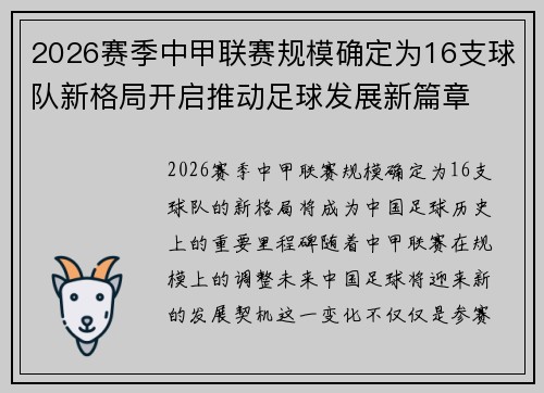 2026赛季中甲联赛规模确定为16支球队新格局开启推动足球发展新篇章